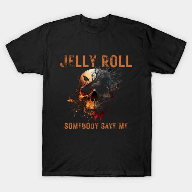 Jelly Roll "Somebody Save Me" Orange Rough Letters Skull T-Shirt by Jack of All Dreams